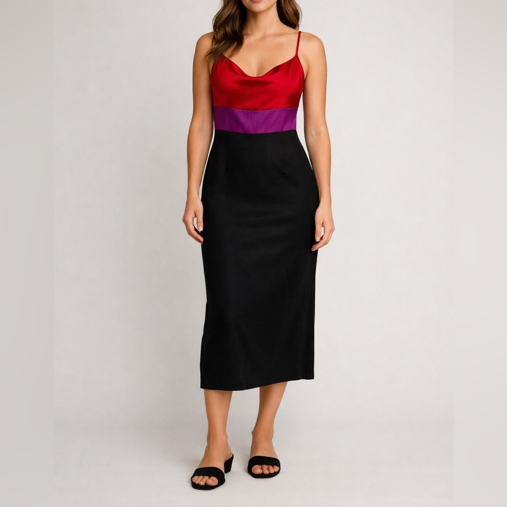 Express Colorblock Midi Dress NWT Small Red Purple Black $98 Retail